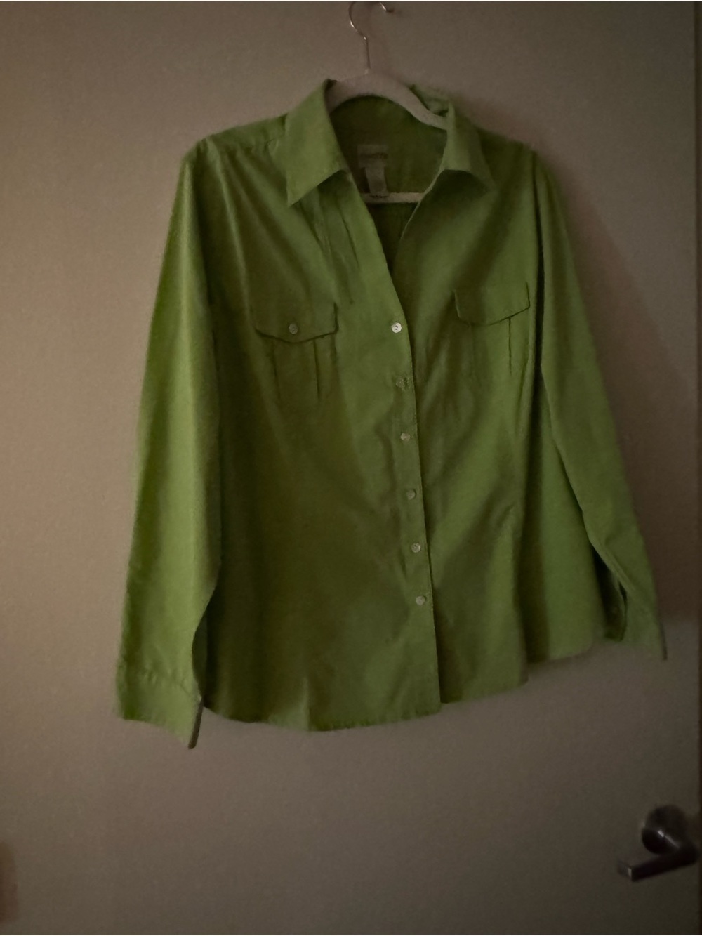 Lime Green Women's Button-Up Shirt with Chest Pockets